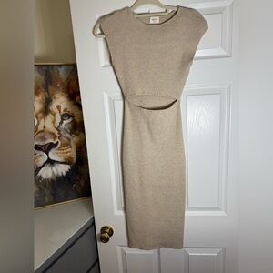 Aritzia Beige Knit Cutout Bodycon Dress